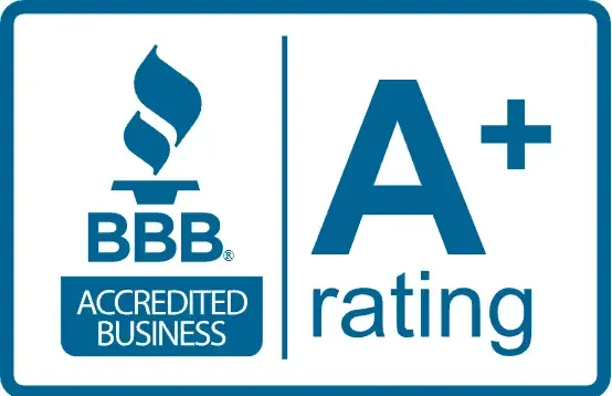 BBB Accredited Business logo with A+ rating, indicating high standards.